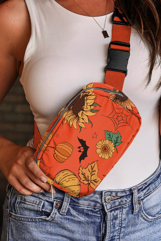 Pumpkin Sunflower Halloween Graphic Crossbody Bag