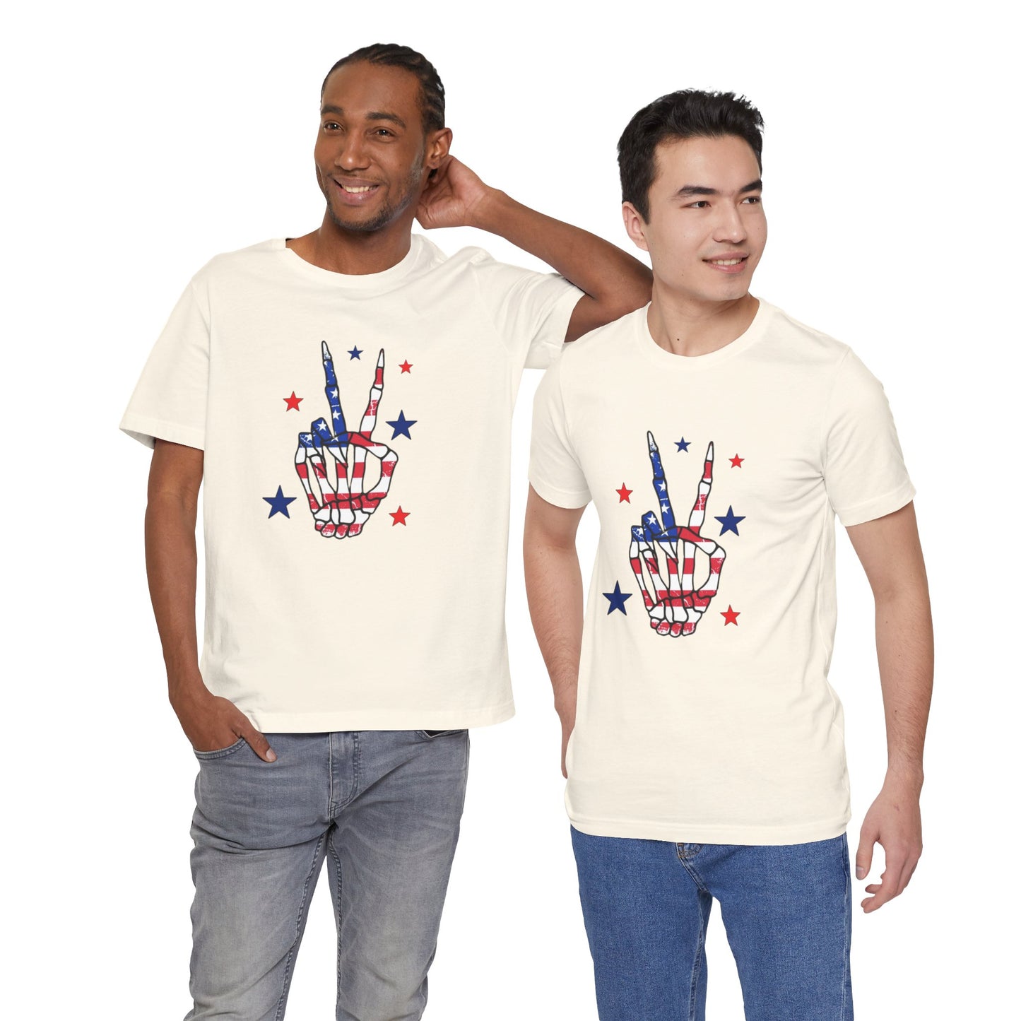 Patriotic Skeleton Peace Hand Unisex Jersey Short Sleeve Tee