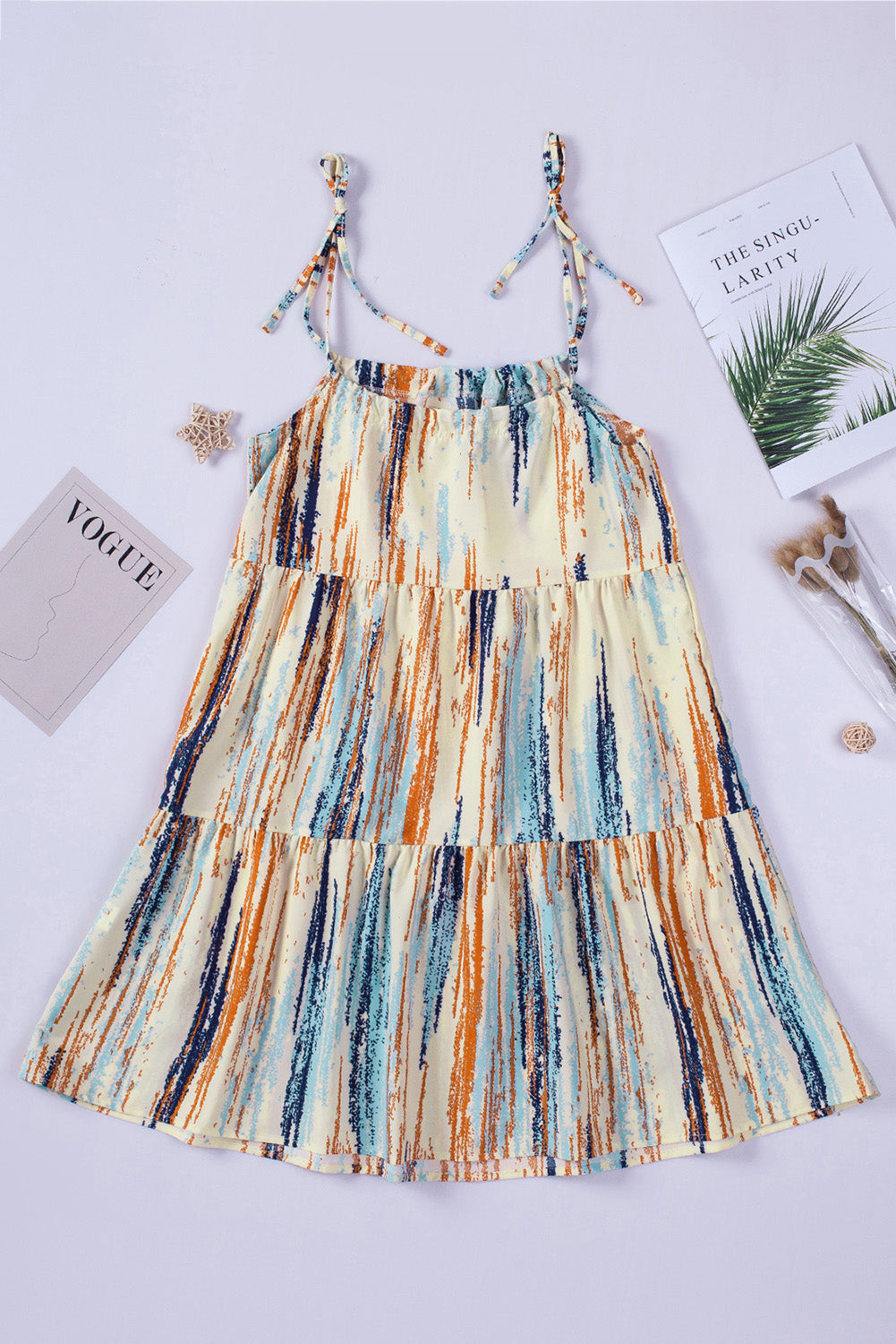 Multicolor Pattern Print Lace-up Spaghetti Strap Shift Mini Dress