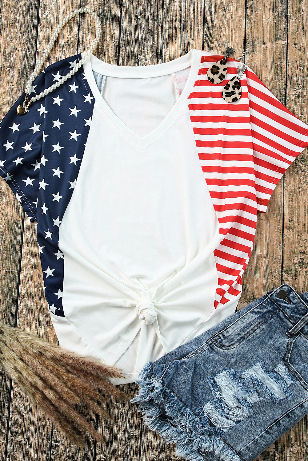 USA Stars and Stripes V Neck Tee