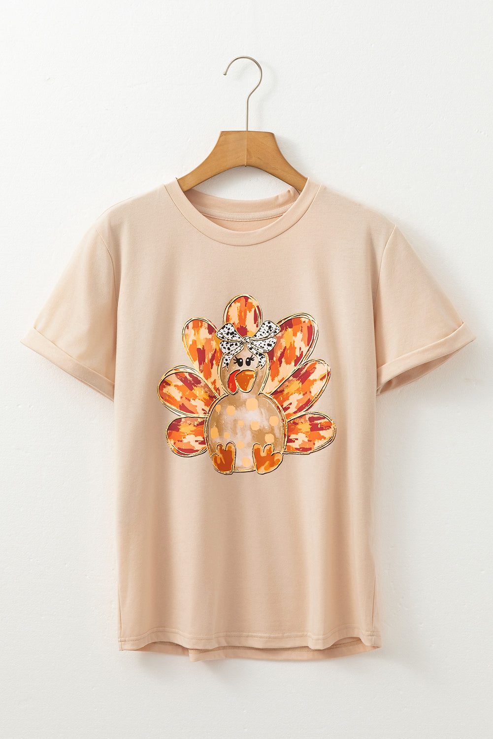 Thanksgiving Bowknot Turkey Graphic Crewneck Tee