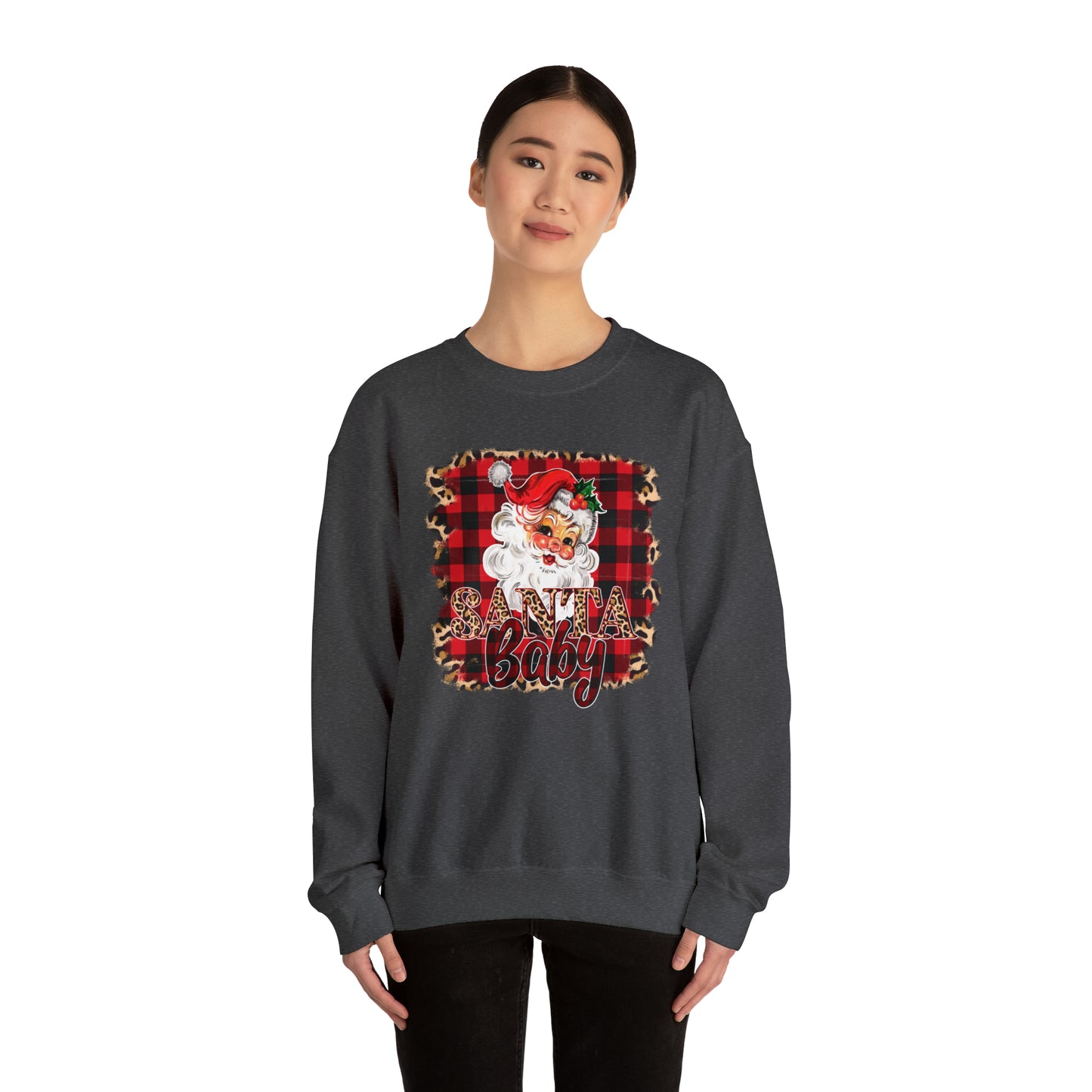 Santa Baby Leopard Print Unisex Heavy Blend™ Crewneck Sweatshirt