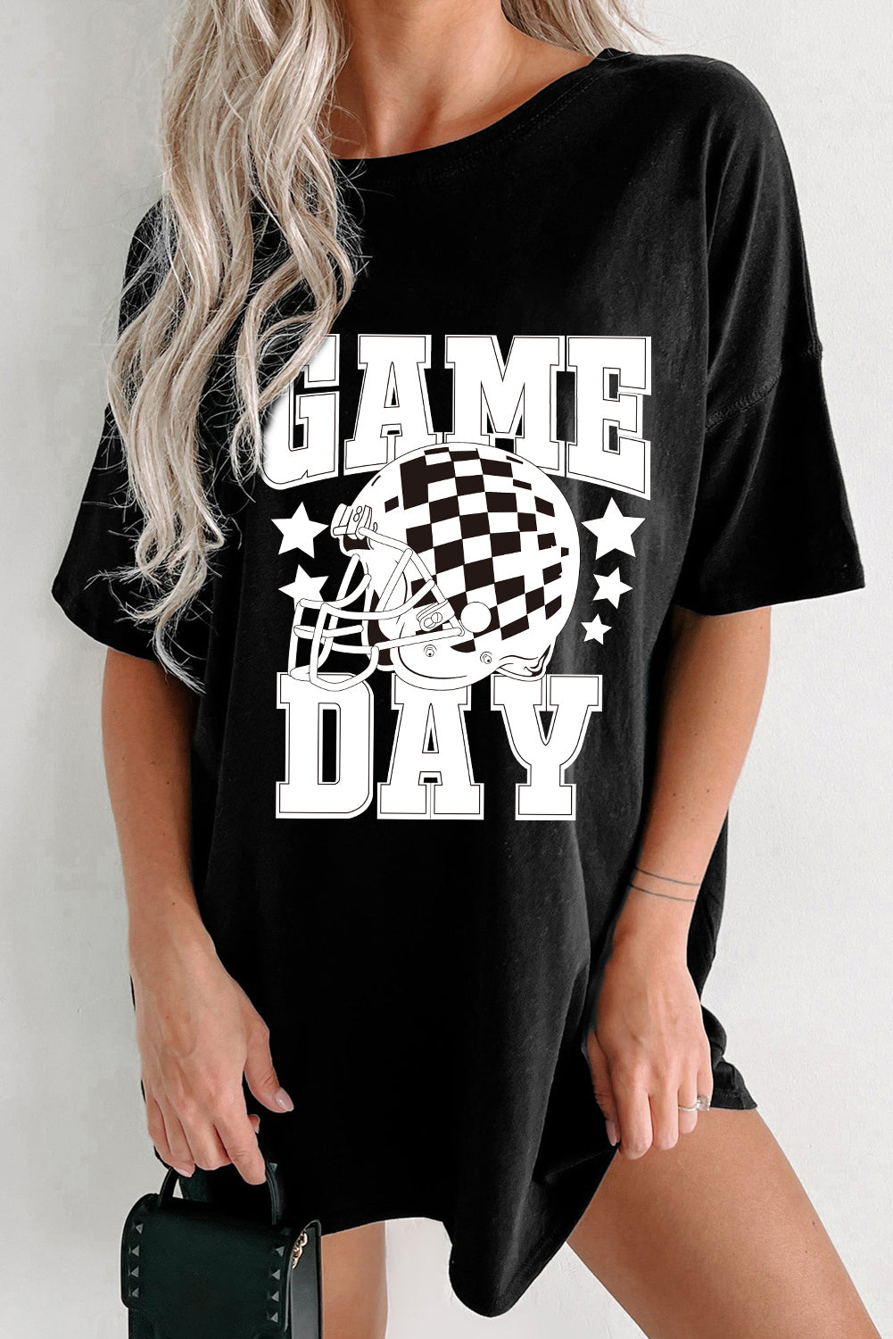 Black GAME DAY Checkerboard Football Helmet T Shirt