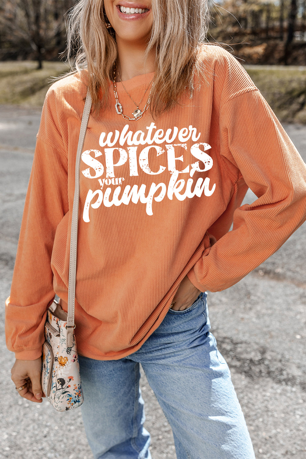 Whatever Spices Your Pumpkin Graphic Corded Pullover Sweatshirt