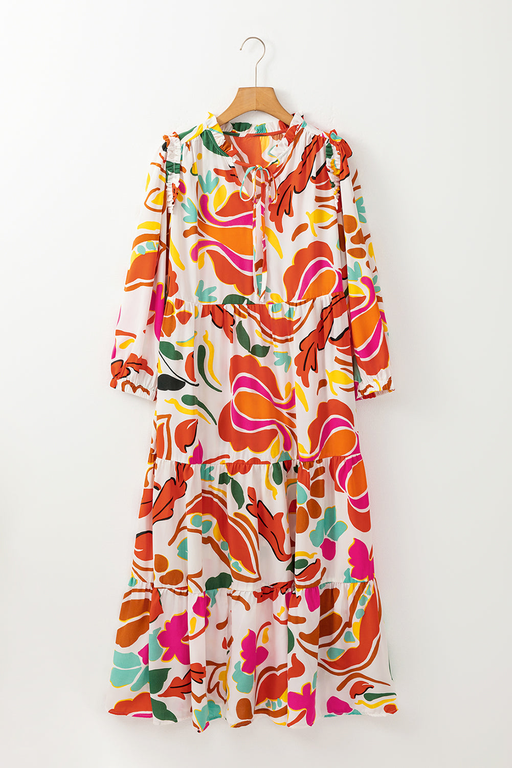 Floral Print Split V Neck Tiered Maxi Dress