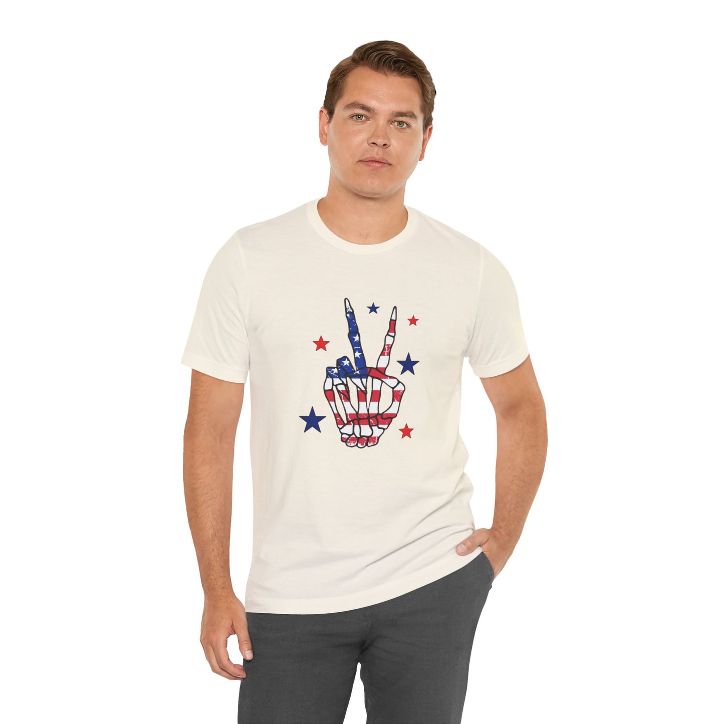 Patriotic Skeleton Peace Hand Unisex Jersey Short Sleeve Tee