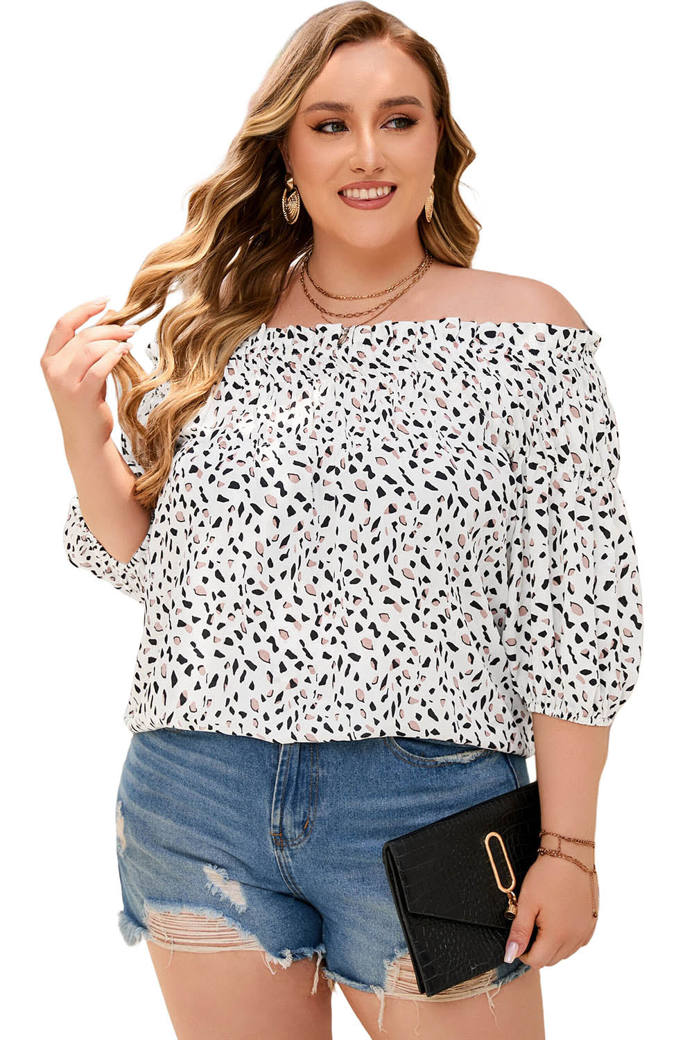 Leopard Spotted Plus Size Off Shoulder Blouse