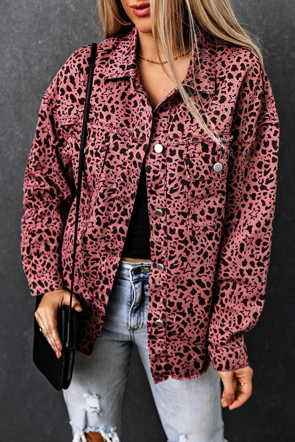 Animal Spots Print Button Up Denim Shacket