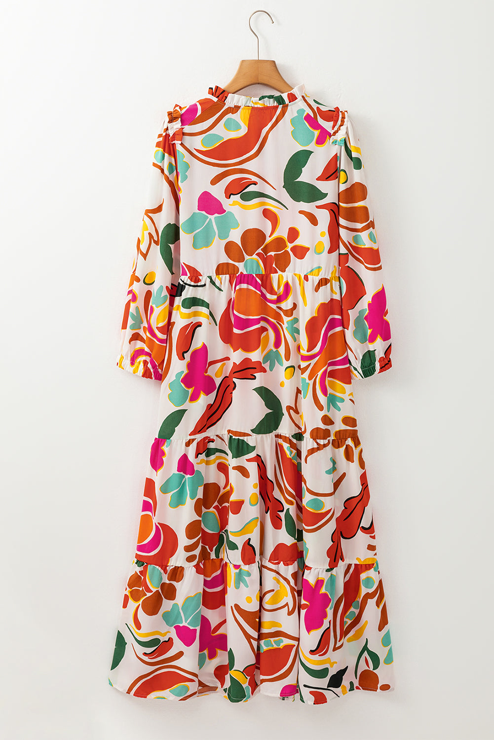 Floral Print Split V Neck Tiered Maxi Dress