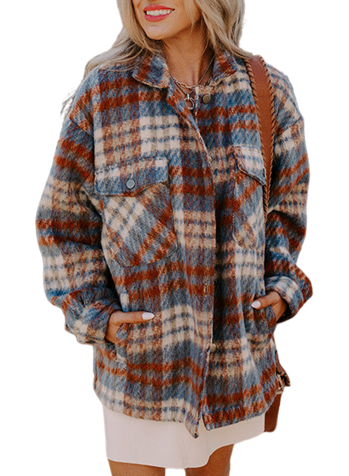 Plaid Print Chest Pockets Turn Down Collar Shacket