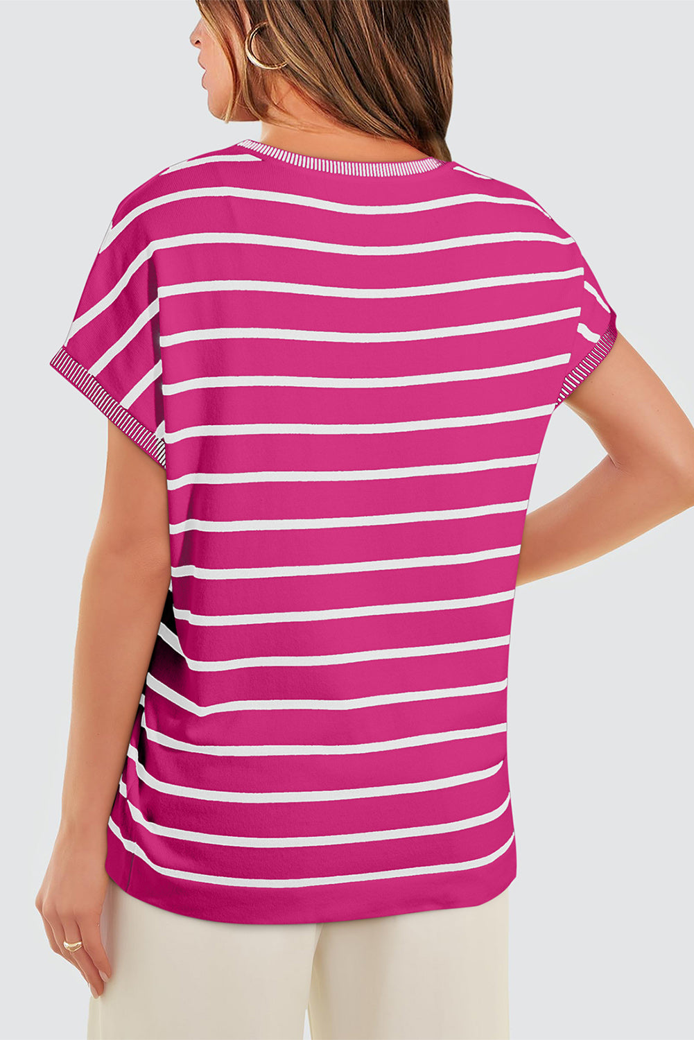 Striped Knitted Bat Sleeve T Shirt