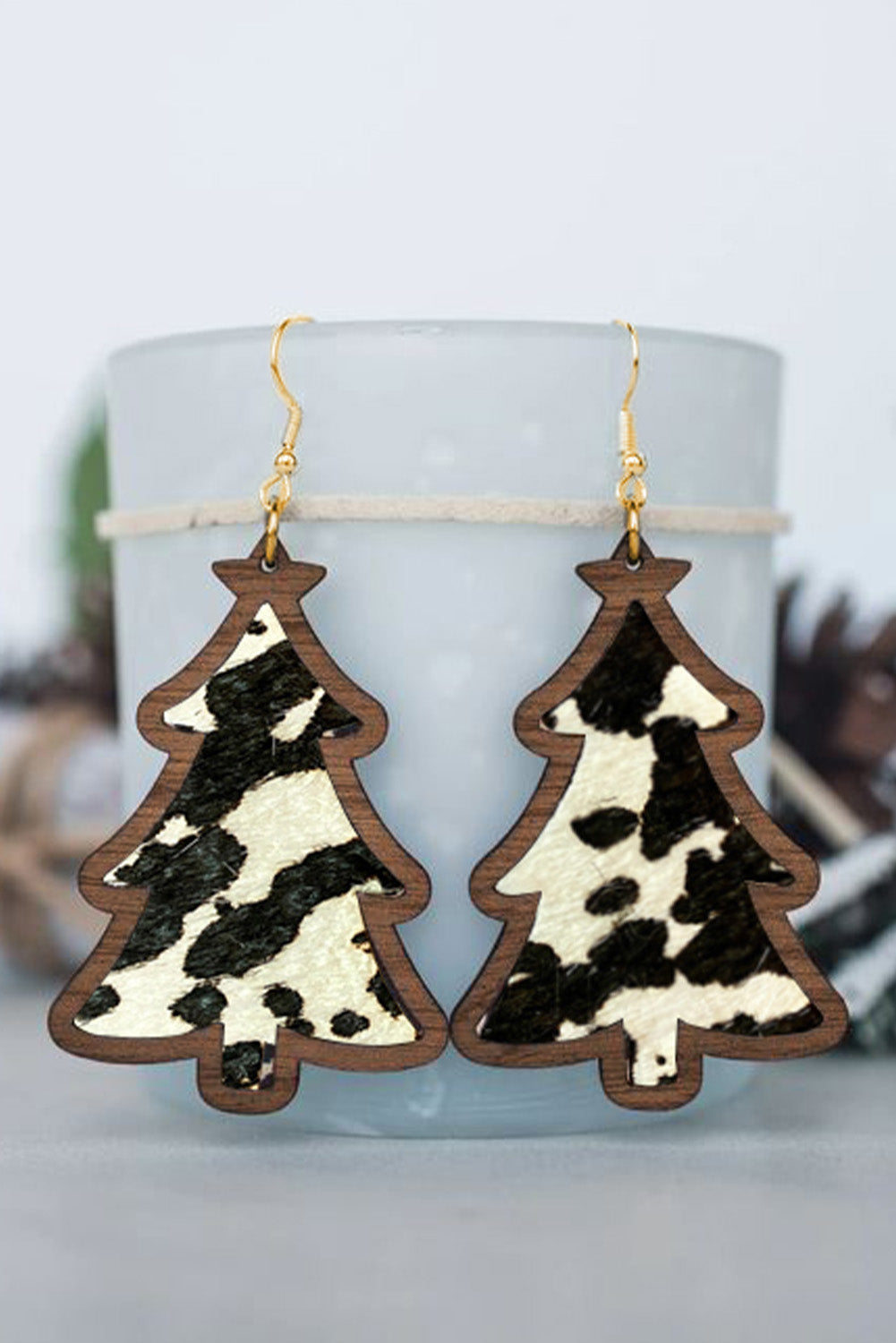 Cow Spots Christmas Tree Dangle Earrings