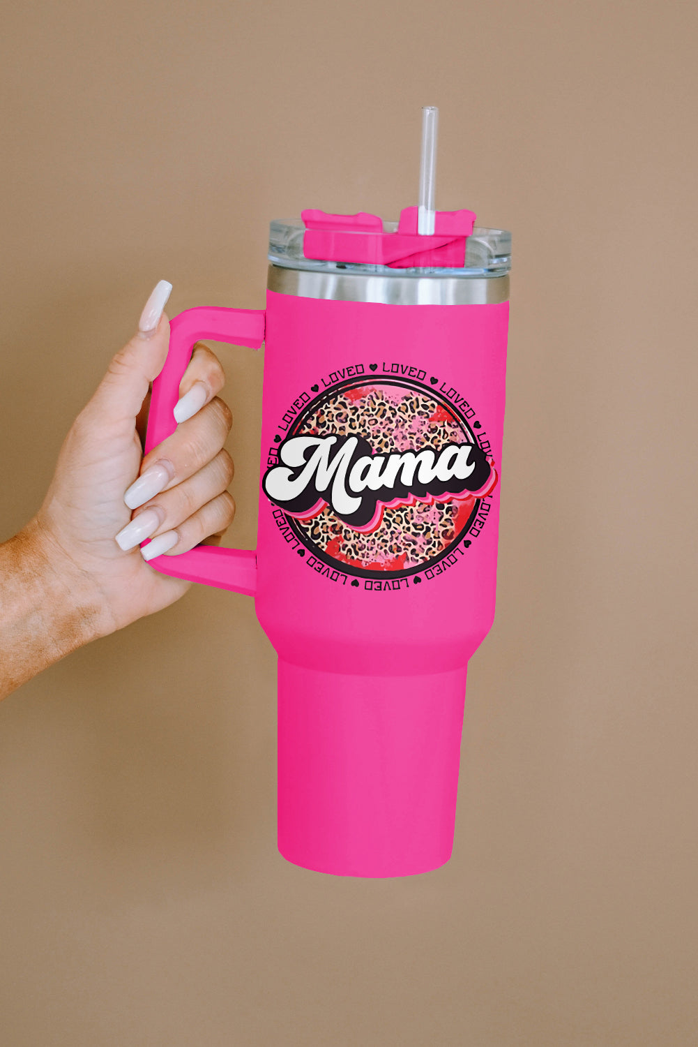 Rose Mama Leopard Print Stainless Steel Insulate Cup with Handle 40oz