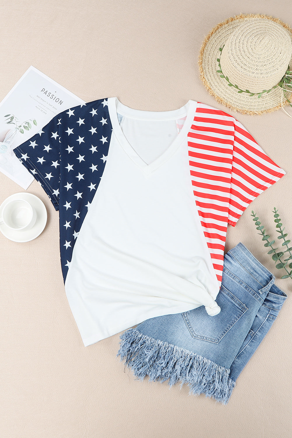 USA Stars and Stripes V Neck Tee