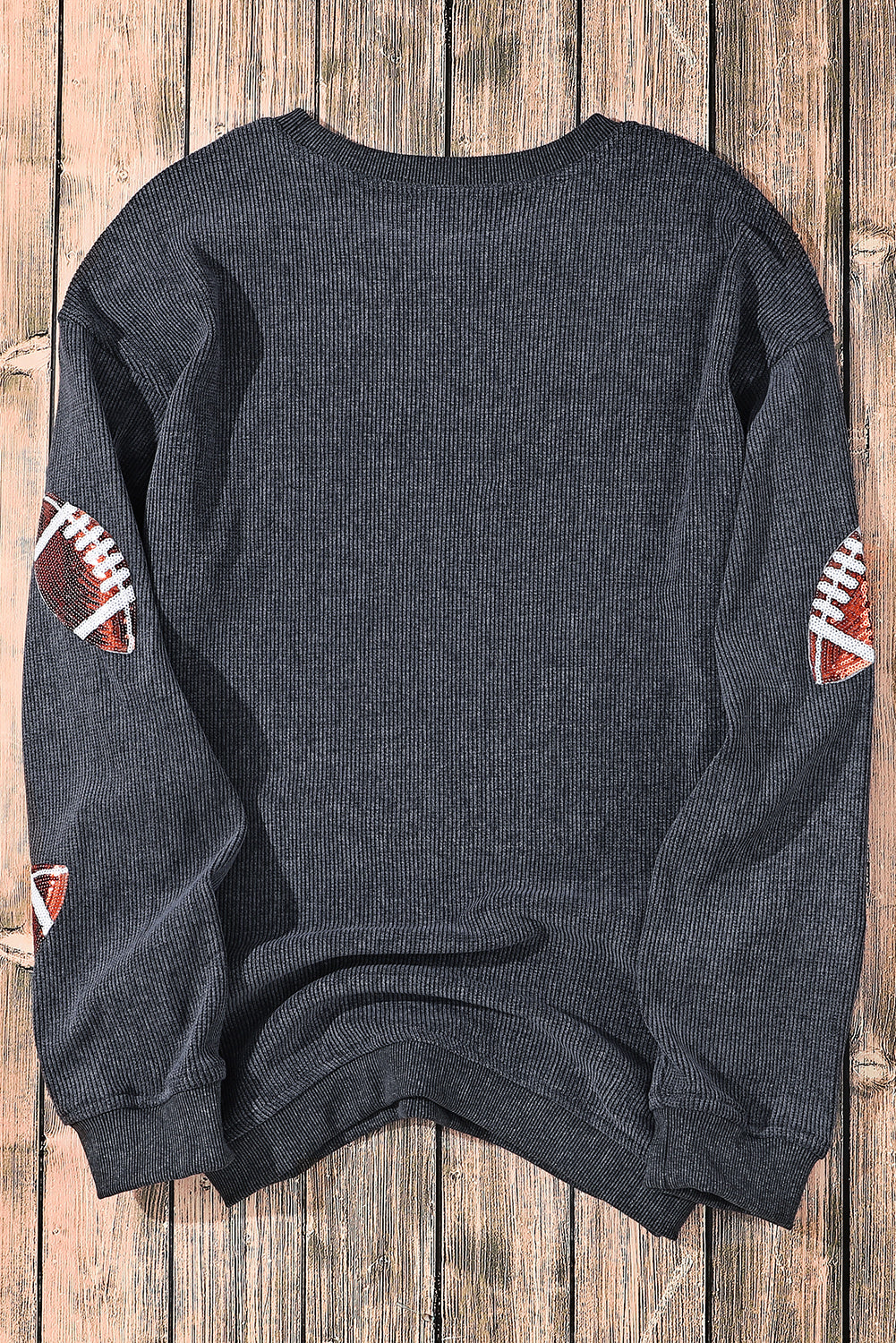 Gray Sequin Football Graphic Corded Baggy Sweatshirt