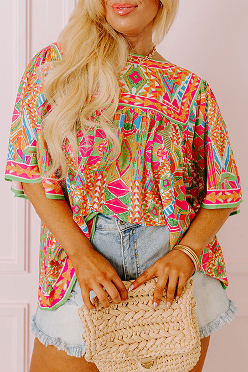 Cute Fashion Printed Wide Sleeve Plus Size Blouse