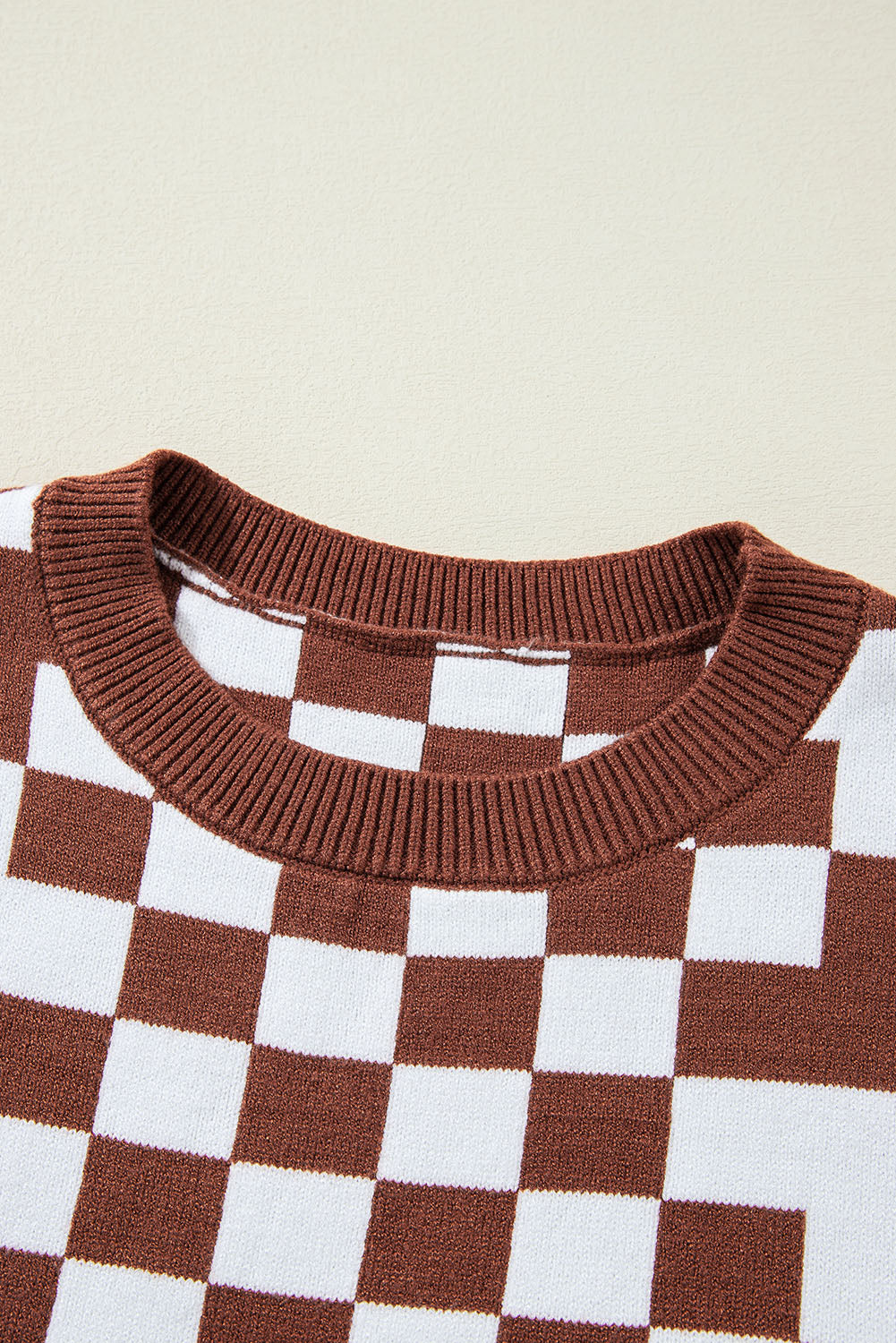 Checkered Print Drop Shoulder Round Neck Sweater