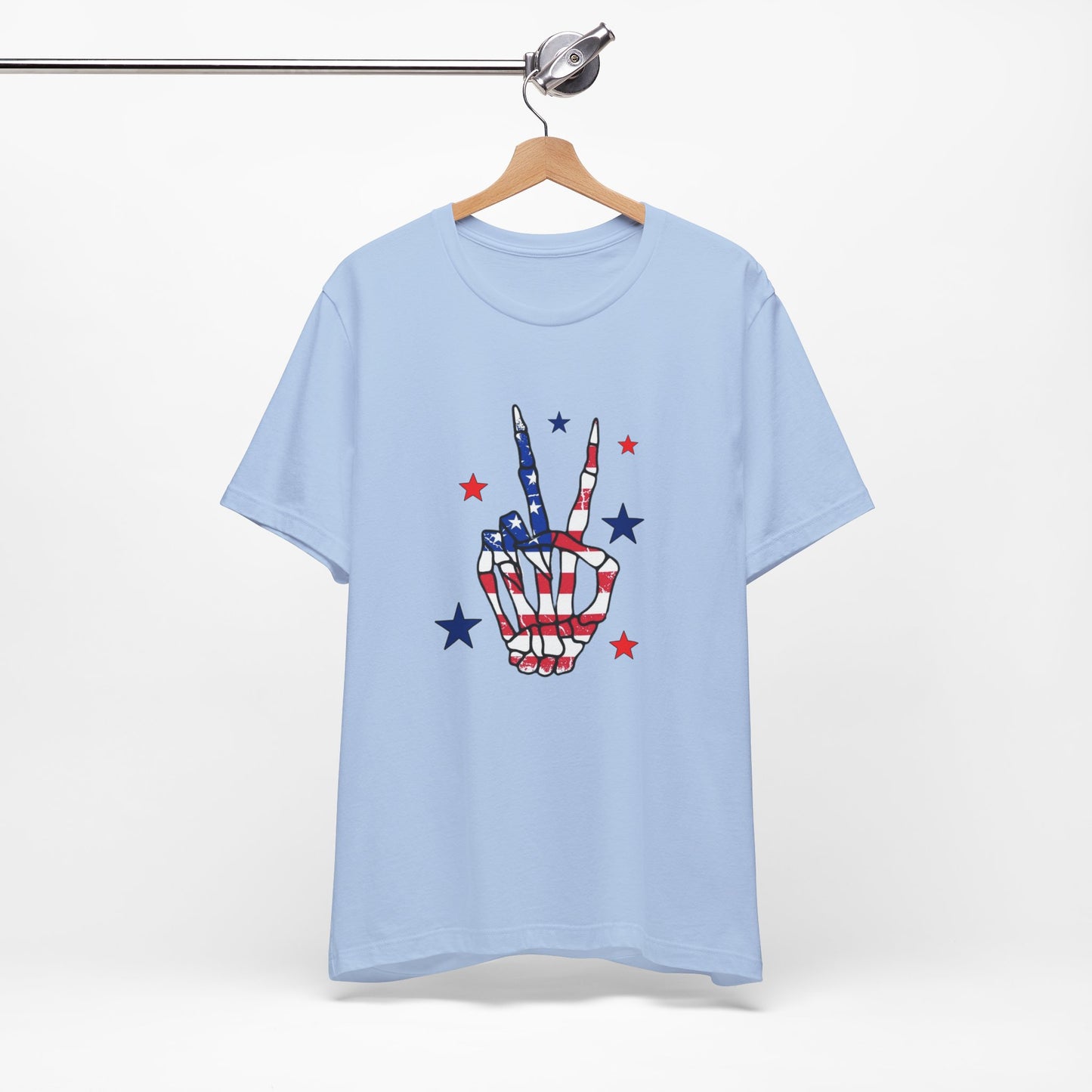 Patriotic Skeleton Peace Hand Unisex Jersey Short Sleeve Tee