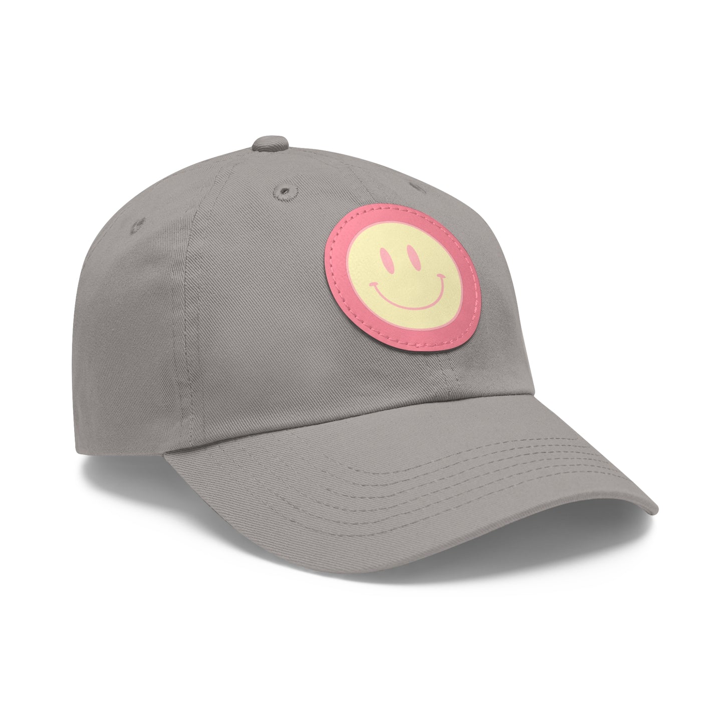 Smiley face Dad Hat with Leather Patch (Round)