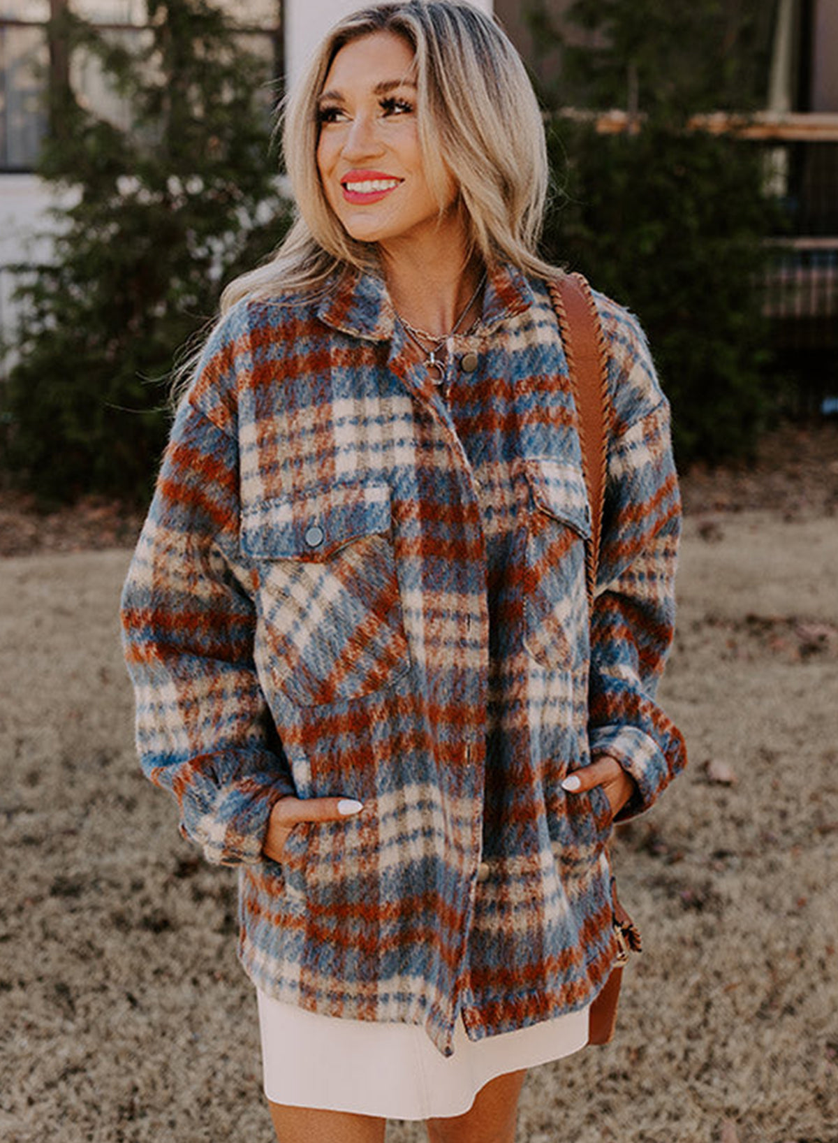 Plaid Print Chest Pockets Turn Down Collar Shacket