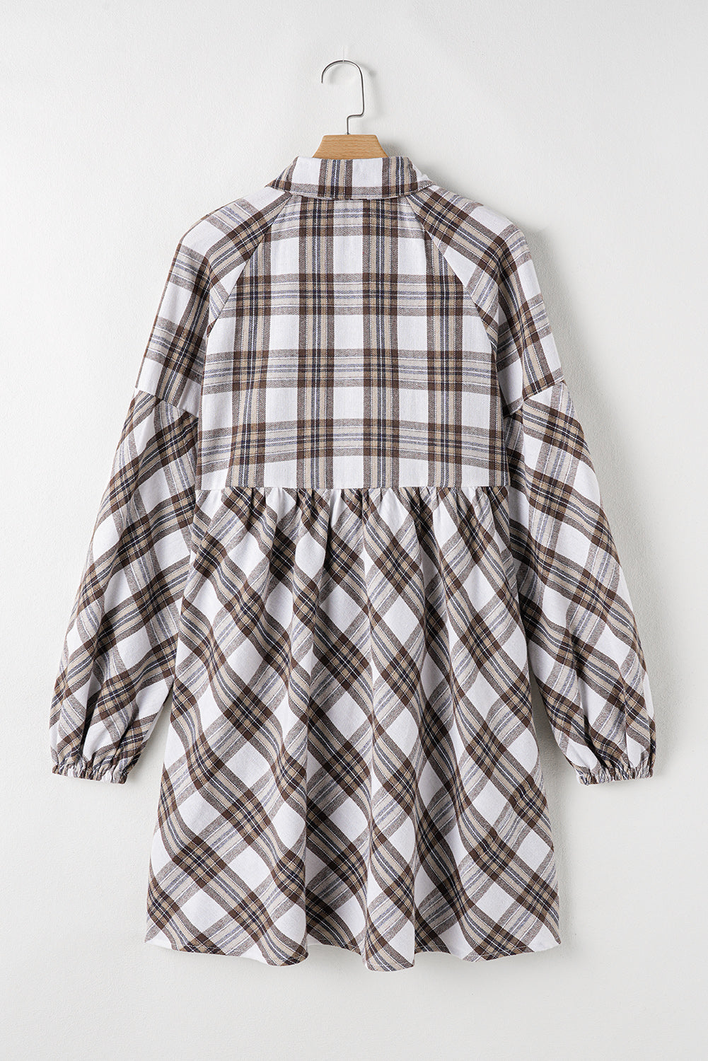 Plaid Bubble Sleeve Flowy Shirt Dress