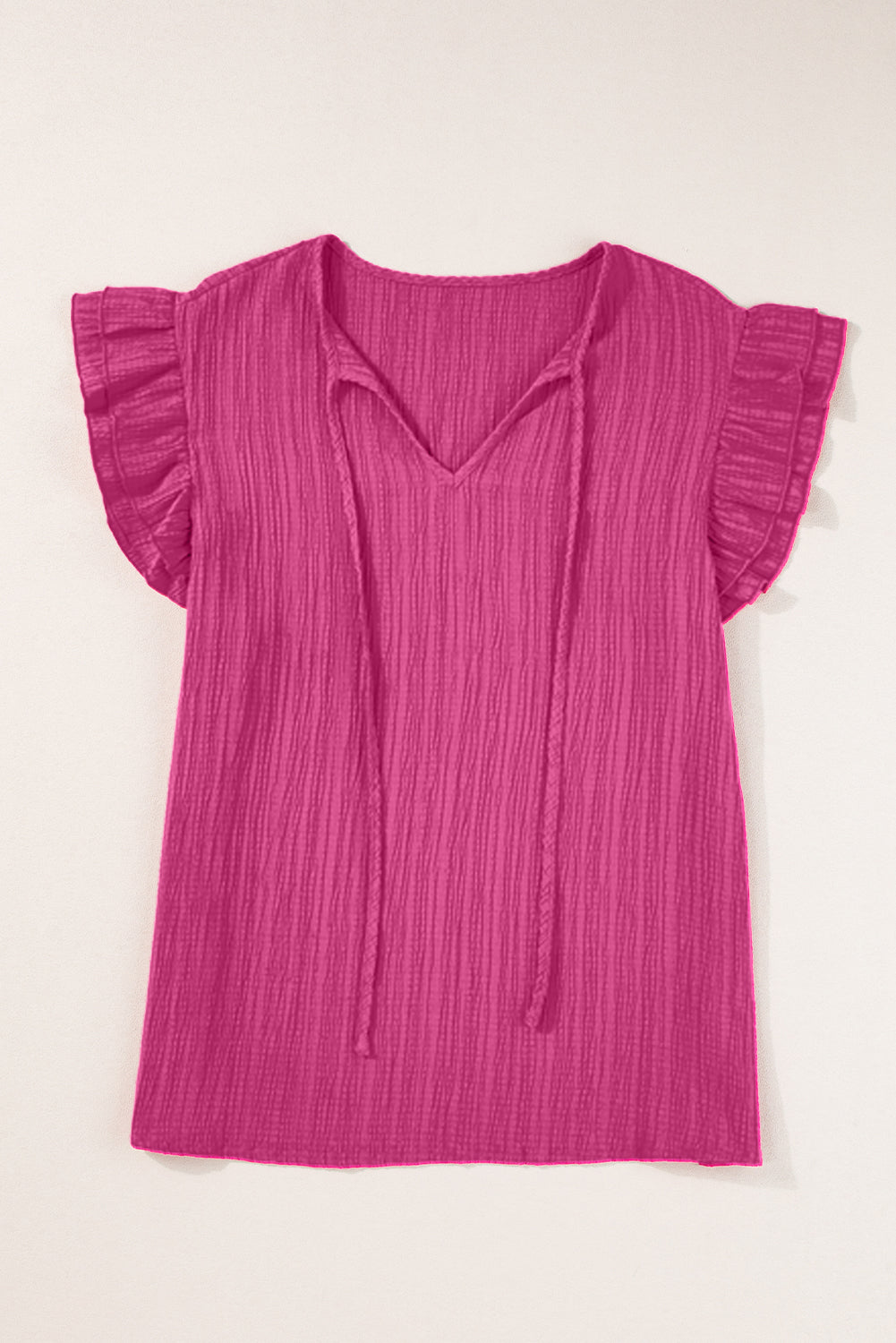 Textured Ruffled Sleeve V Neck Top