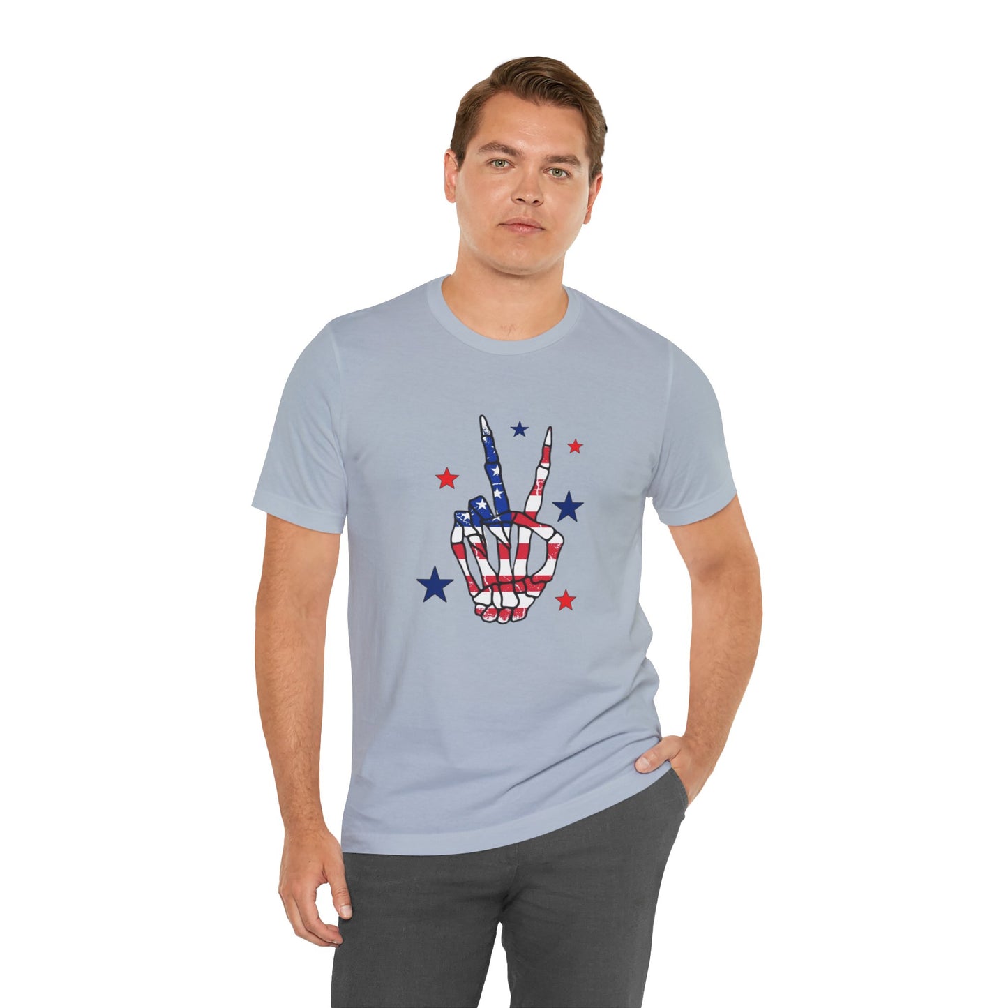 Patriotic Skeleton Peace Hand Unisex Jersey Short Sleeve Tee