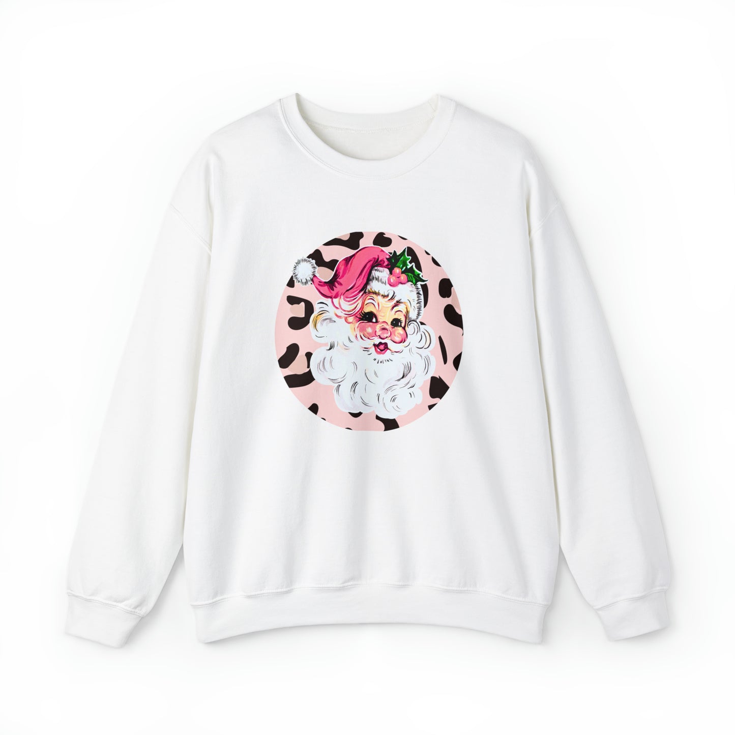 Pink Santa Leopard Print Unisex Heavy Blend™ Crewneck Sweatshirt