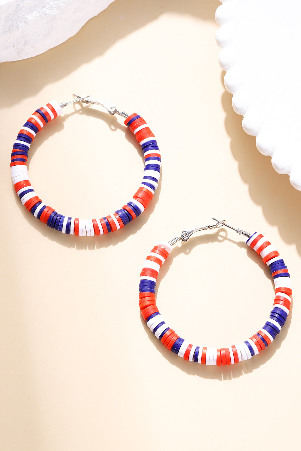 Patriotic American Flag Inspired Multicolored Bead Hoop Earrings