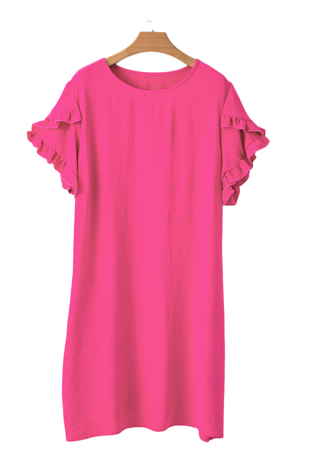 Strawberry Pink Solid Ruffled Sleeve Plus Size Mini Dress