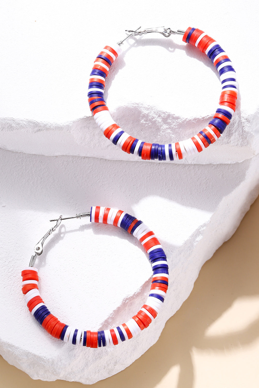 Patriotic American Flag Inspired Multicolored Bead Hoop Earrings