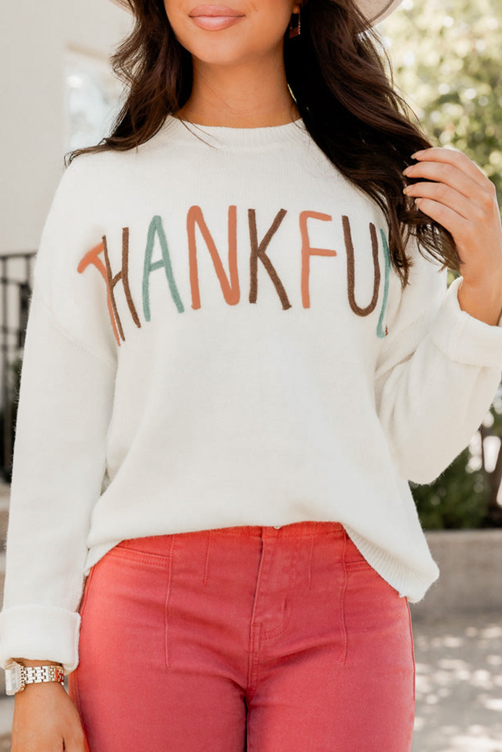 Thankful Ivory Embroidered Sweater