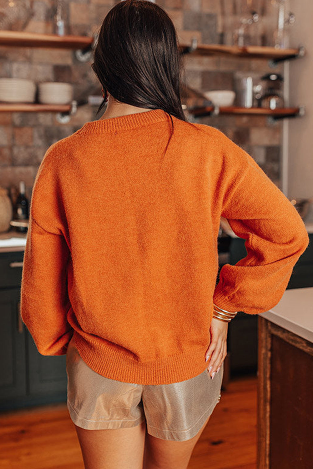 Thanksgiving Tinsel Drop Shoulder Crew Neck Sweater