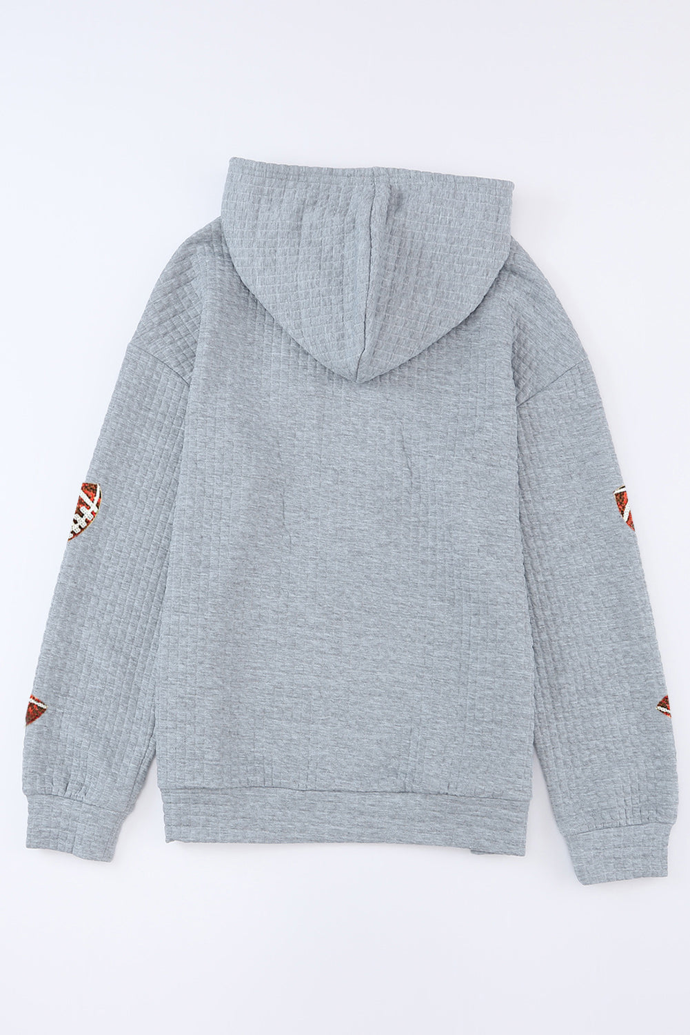 Gray Sequin Football Waffle Knit Kangaroo Pocket Loose Hoodie