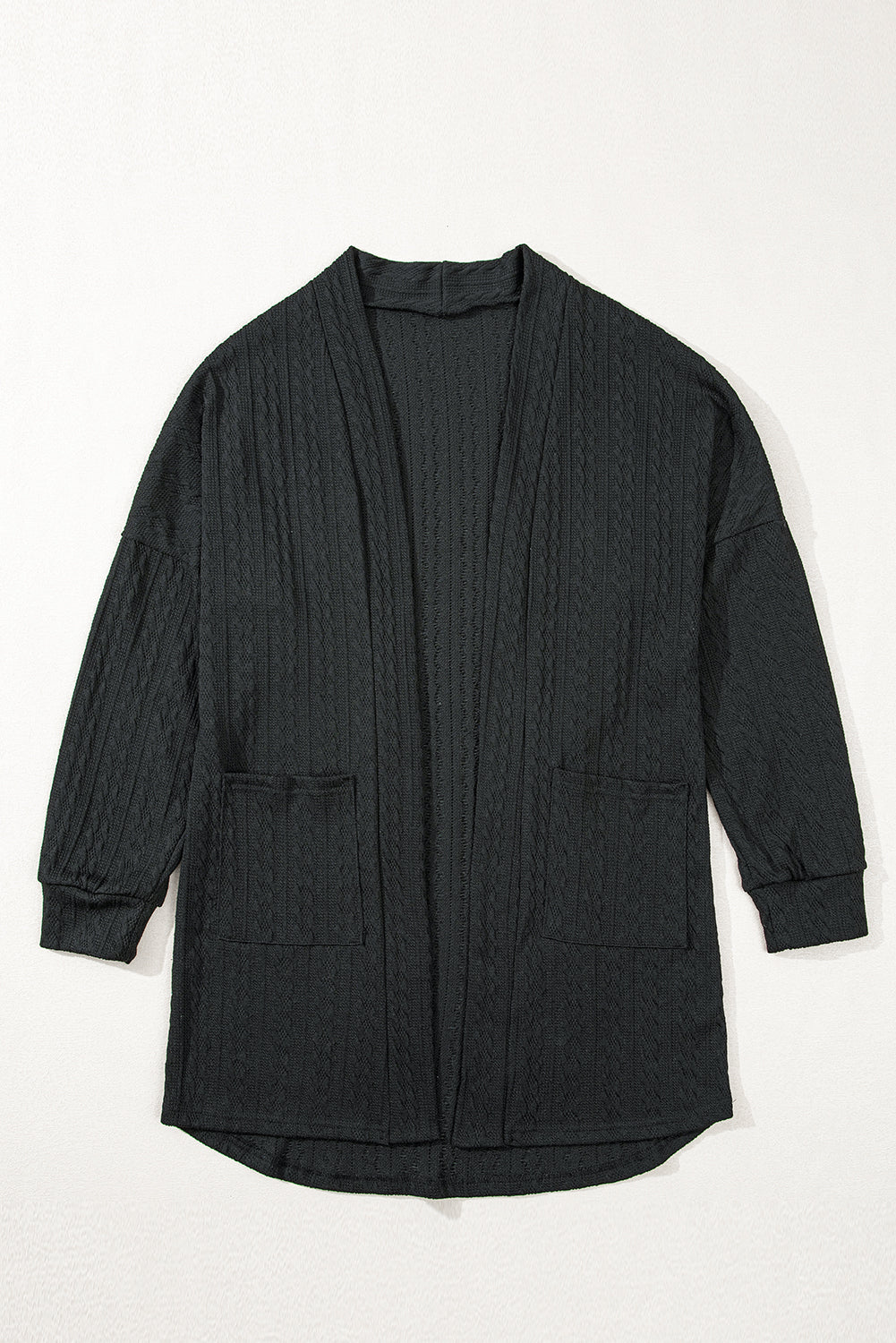 Textured Knit Side Pockets Open Front Cardigan