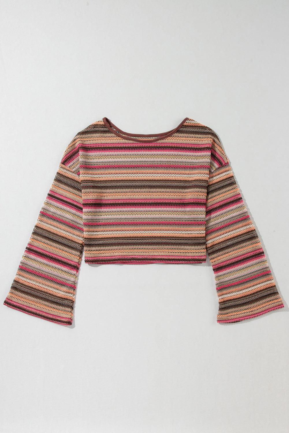 Ethnic Striped Wide Cropped Long Sleeve Top