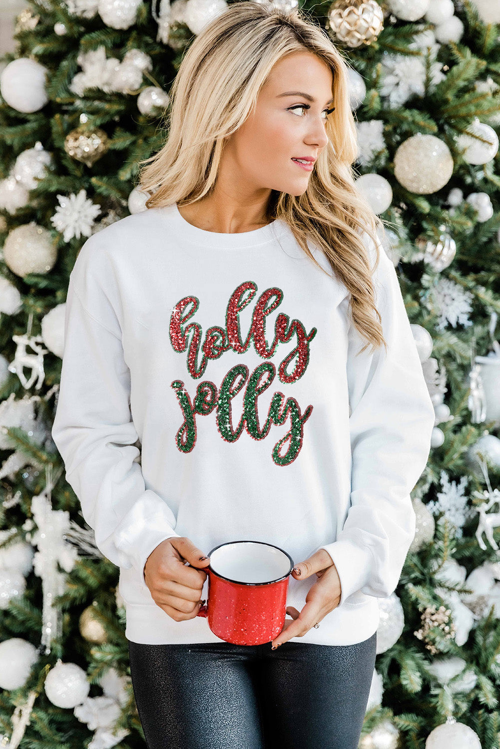 Sequined holly jolly Graphic Christmas Sweatshirt