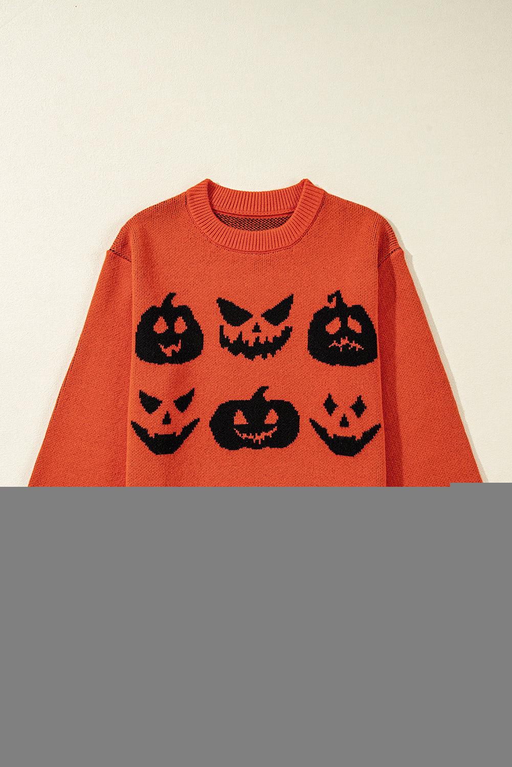 Halloween Pumpkin Face Pattern Drop Shoulder Sweater