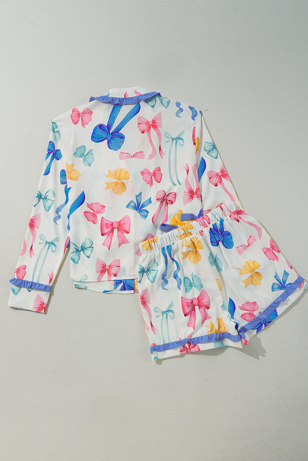 Bow Print Tied Ruffled Pajama Set