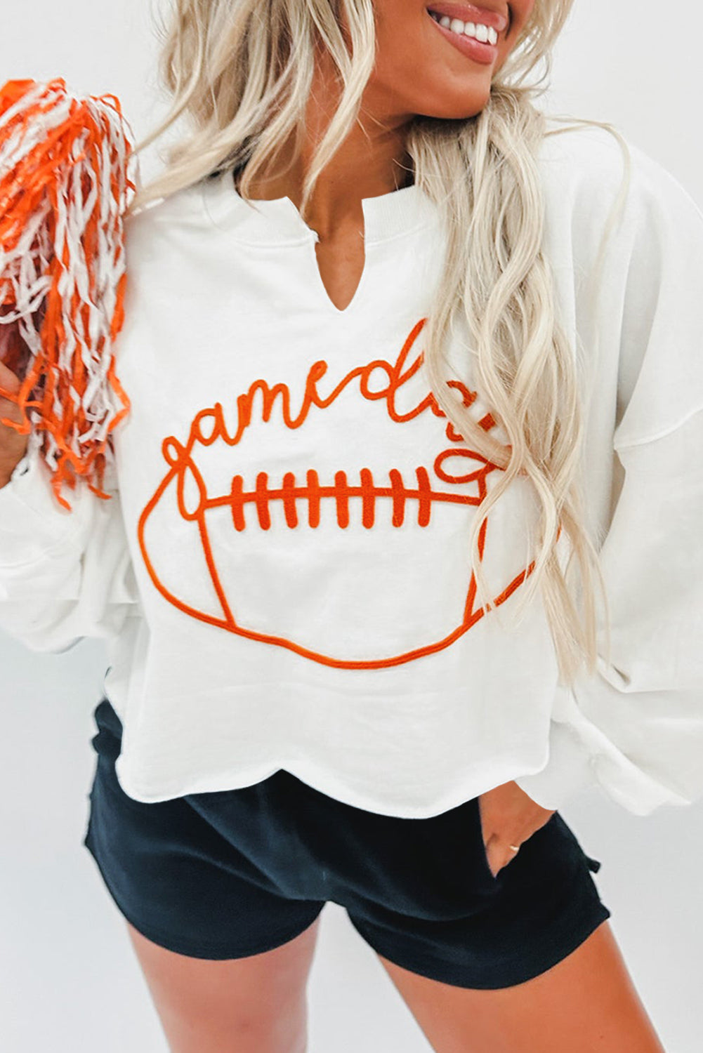 Game Day Lettering Football Notched Neck Sweatshirt