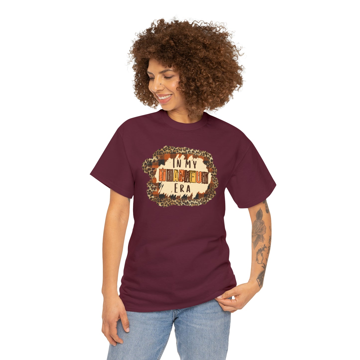 Leopard Plaid In My Thankful Era Unisex Heavy Cotton Tee