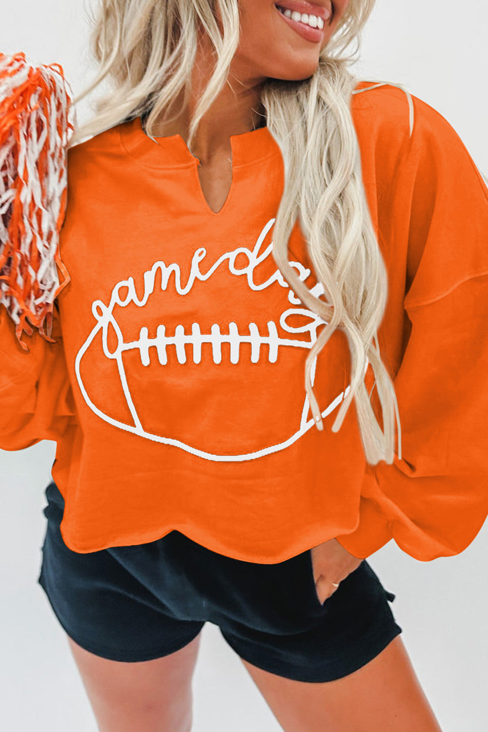 Game Day Lettering Football Notched Neck Sweatshirt