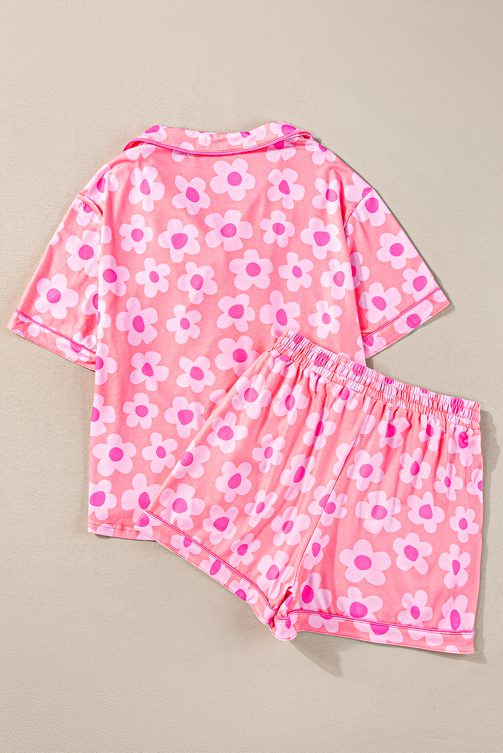 Orange Flower Print Short Sleeve Shirt Pajamas Set