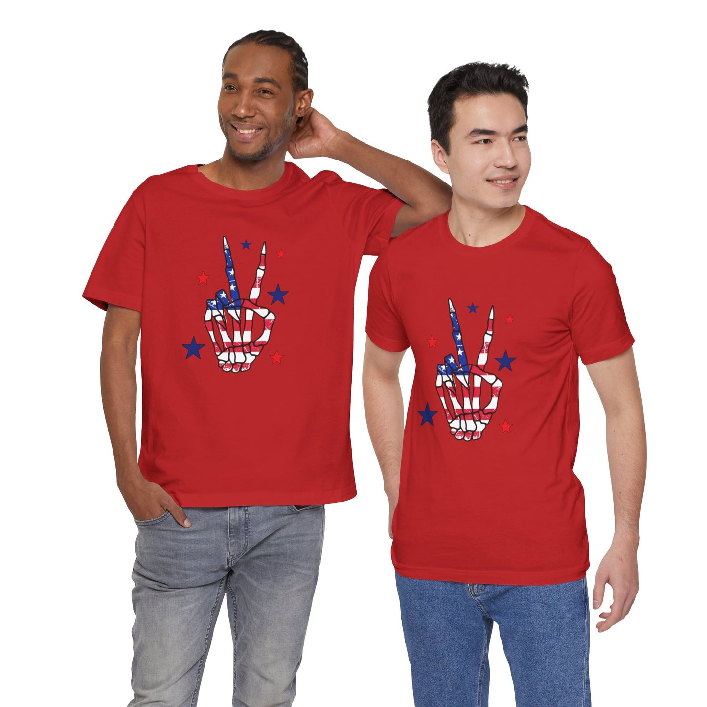 Patriotic Skeleton Peace Hand Unisex Jersey Short Sleeve Tee