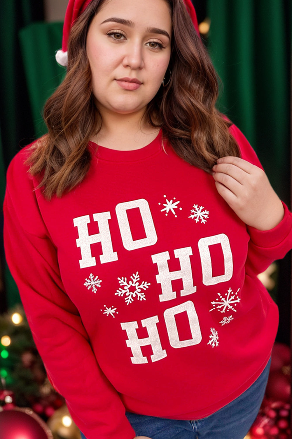 Christmas Ho Ho Ho Graphic Plus Size Sweatshirt