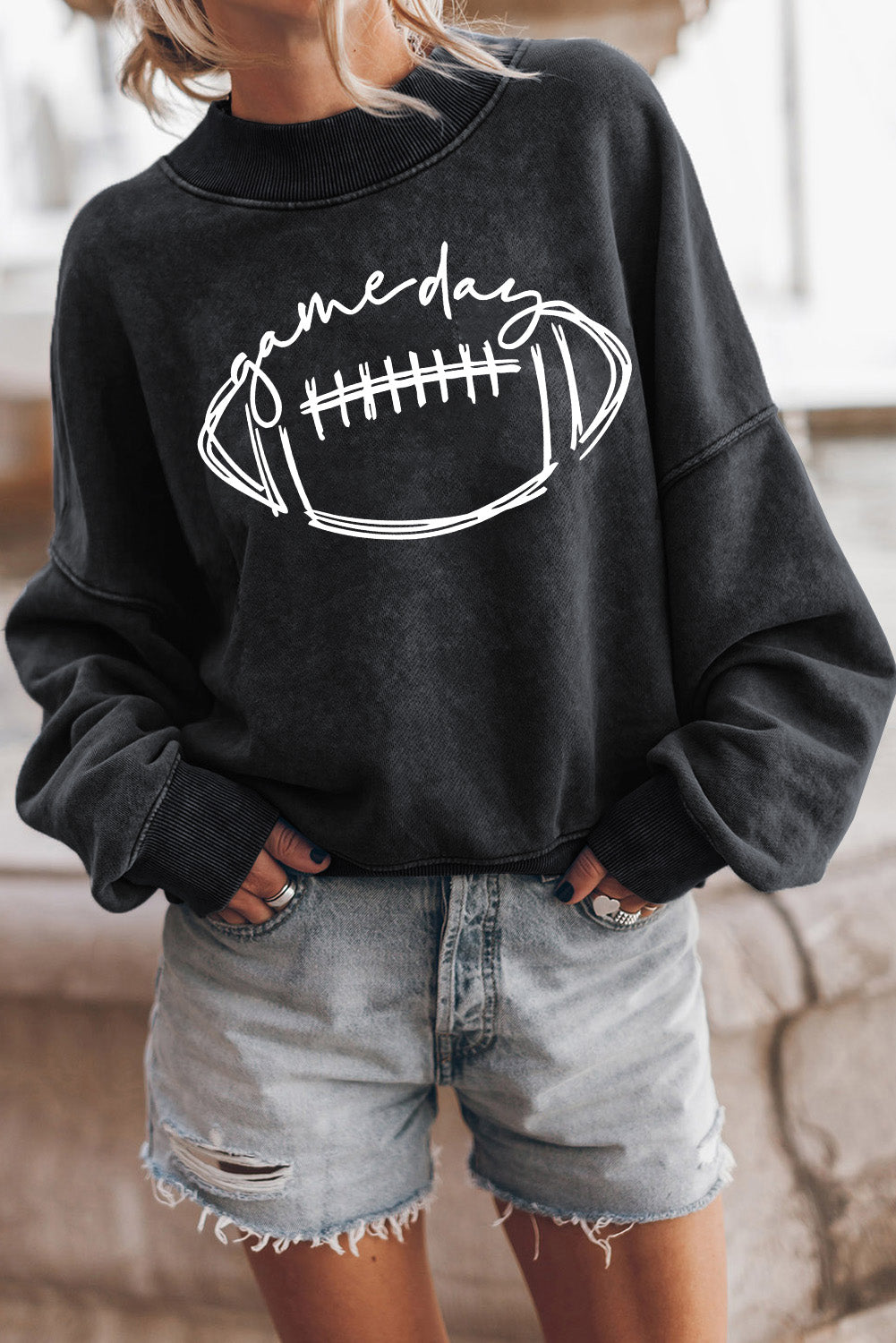 Black Football Game Day Graphic Pullover Sweatshirt