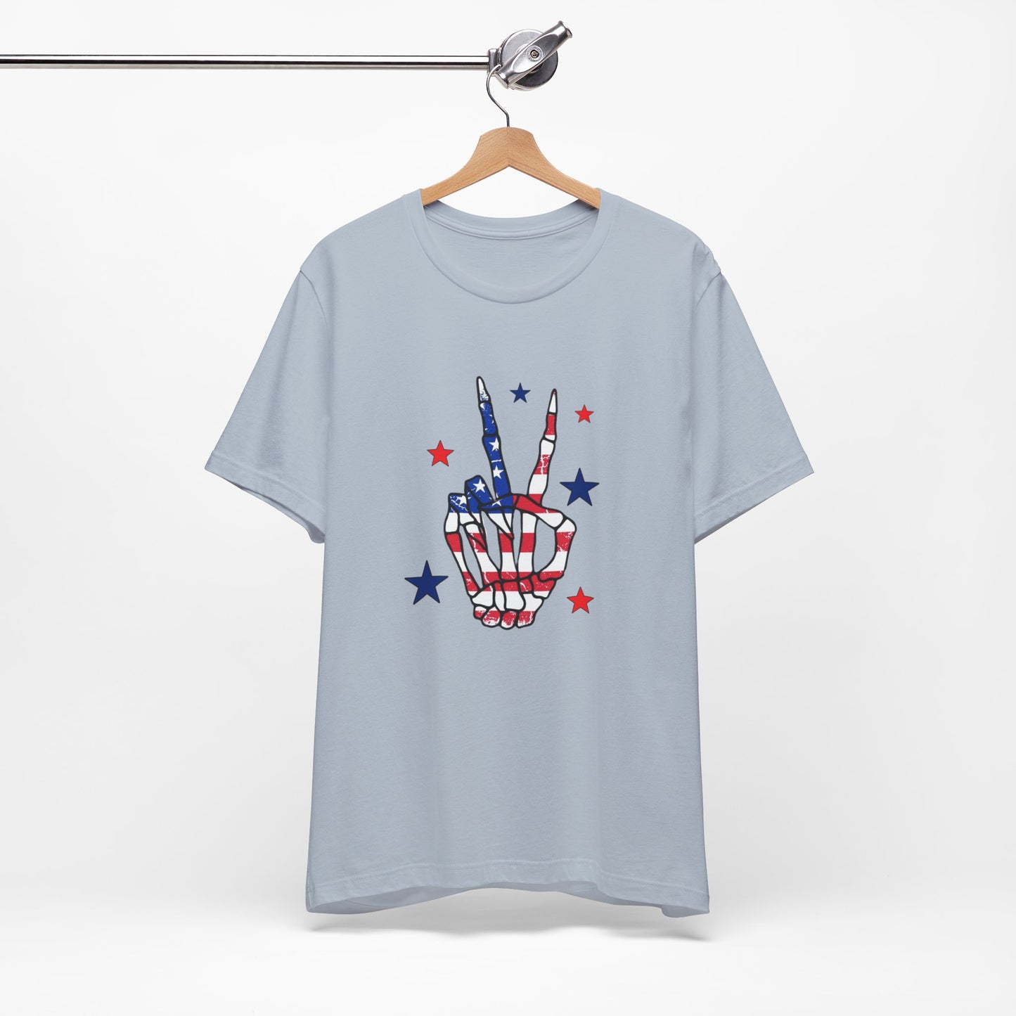 Patriotic Skeleton Peace Hand Unisex Jersey Short Sleeve Tee