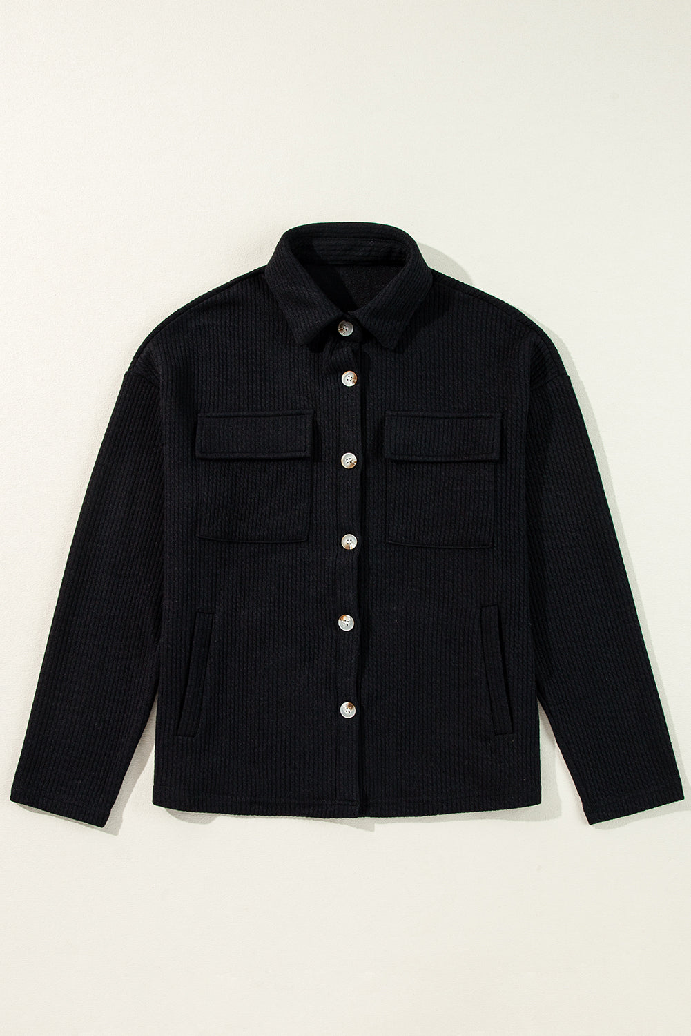 Solid Color Corduroy Buttoned Long Sleeve Shacket