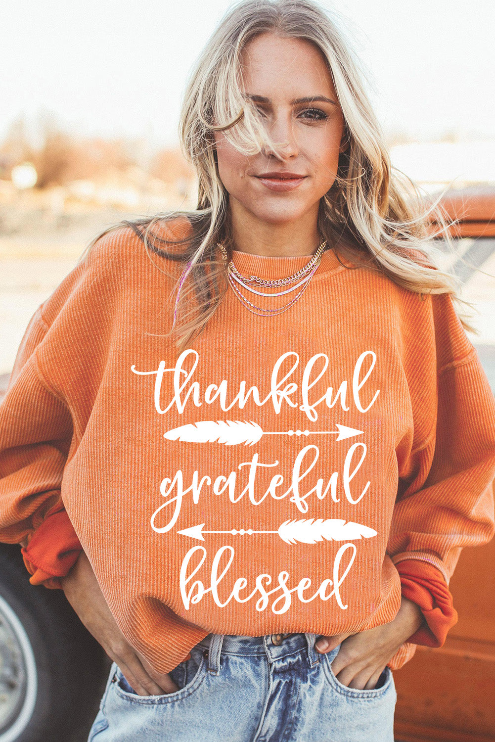 Thankful Grateful Blessed Arrow Graphic Corded Sweatshirt