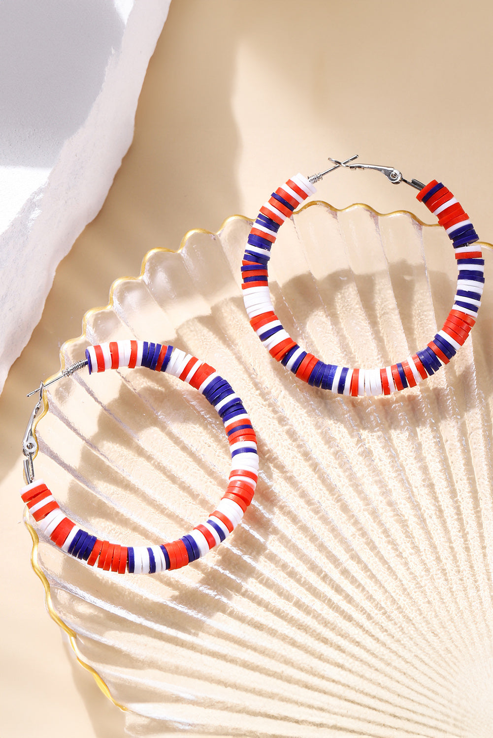 Patriotic American Flag Inspired Multicolored Bead Hoop Earrings